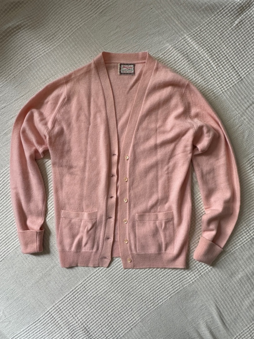 Vintage 70s John Laing Pink Cashmere Cardigan XS